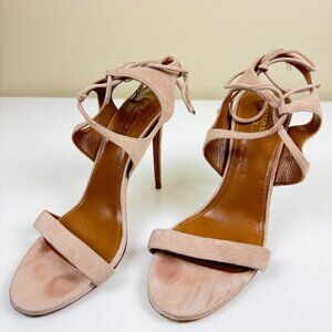 Aquazzura Tan Suede Heeled Sandals